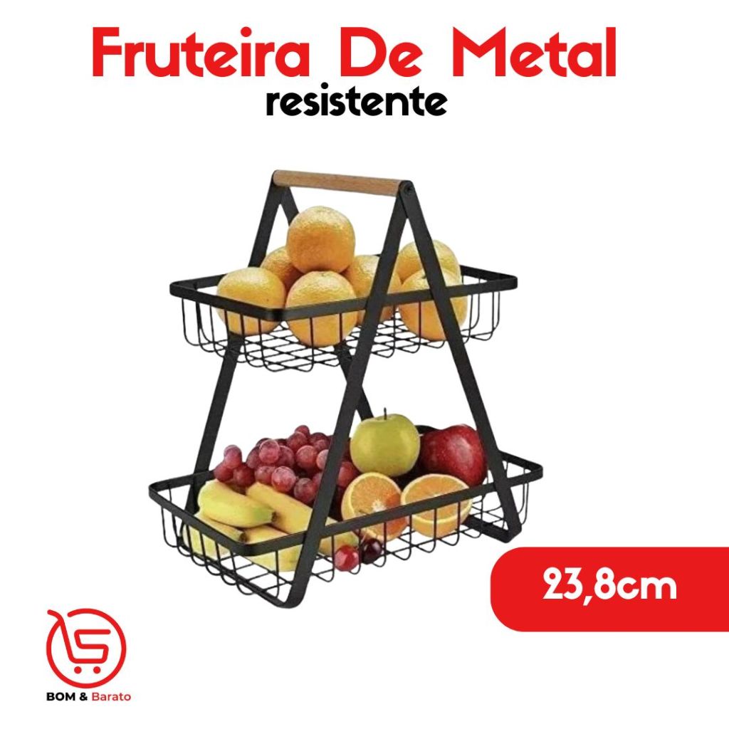 Fruteira Aramada De Mesa Resistente 23,8cm Preto