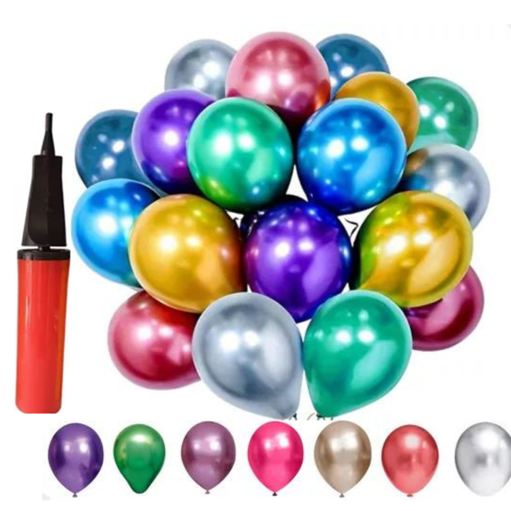 Balão Bexiga Cromado Premium 12 Polegadas Metalizada 50 Un C/bomba ...