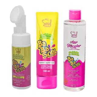 KIT SKINCARE BABASOUL MOUSSE MICELAR, SABONETE LIQUIDO FACIAL E ÁGUA MICELAR CHEIRINHO DE CHICLETE TUTTI FRUTTI