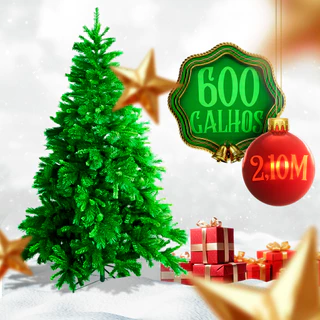 Árvore De Natal Grande 600 Galhos Tradicional Verde 2,10 Metros Diversos Tamanhos Promoção