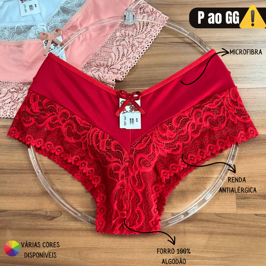 Kit 5 Calcinhas Luxo Renda Box Shortinho Cueca Feminina Sensual ...