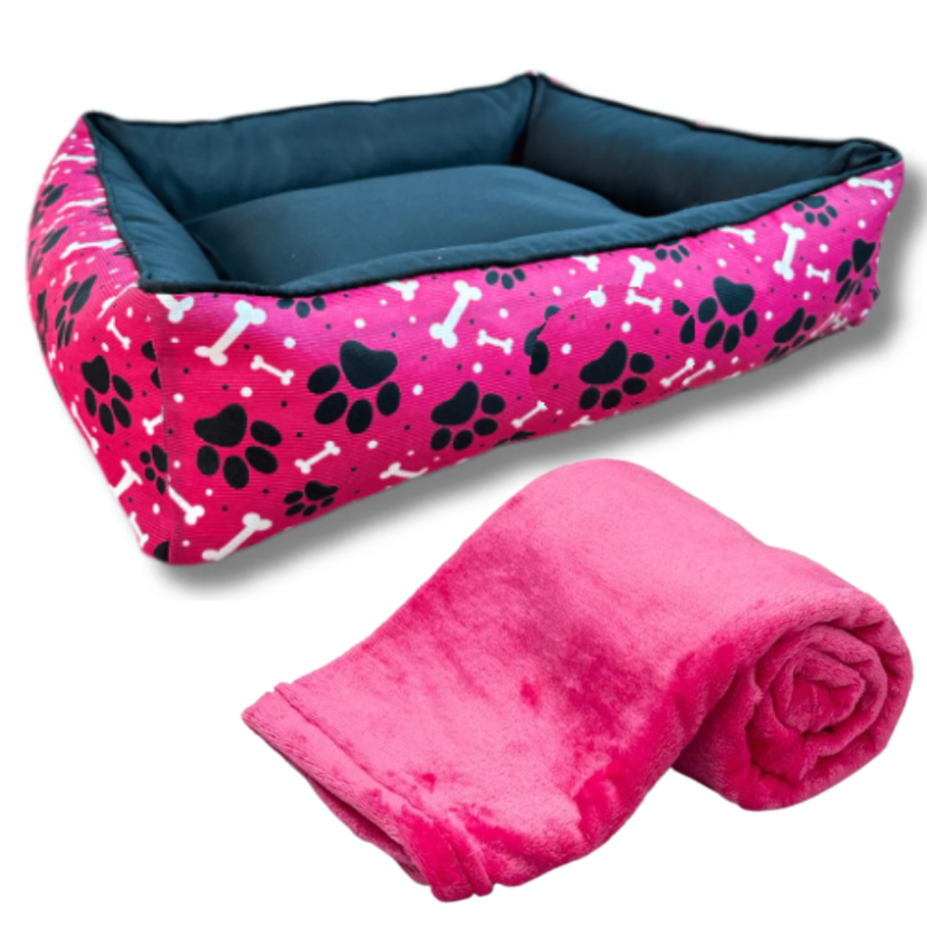 Cama + Cobertinha Para Cachorro Manta Fêmea Cachorro Rosa Caminha Cobertor Kit