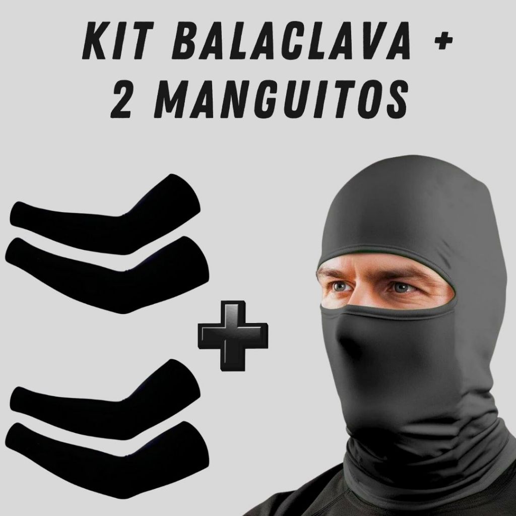 Kit 2 pares de manguito + Touca Ninja Balaclava Toca proteção UV 50 ...