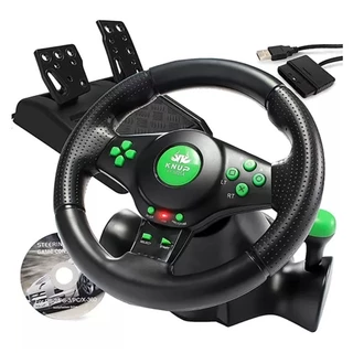 Volante De Vibração C/ Pedal E Cambio Gamer Pro Kp-5815a P/ Xbox 360 Ps3 Ps2 Pc Usb Preto/verde