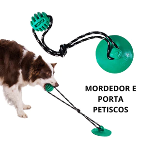 Brinquedo de Borracha Com Corda Mordedor Interativo Push Ball - Porta Petiscos e Cabo de Guerra - Puxador Com Corda e Ventosa - Para Cachorros - Petiko