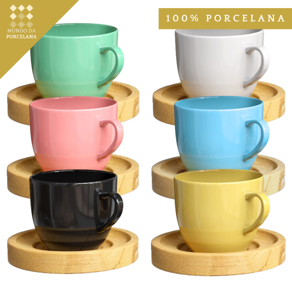 Kit Xicaras De Café Com Pires Caneca E Pires Chá Porcelana Colorida ...