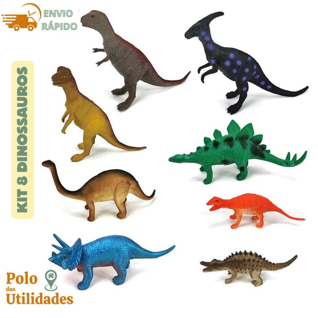 Dinossauros Kit Com 8 Dinossauro De Brinquedo Diversão Animais Bichos ...