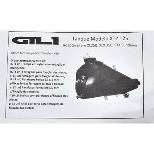 Tanque De Gasolina PRETO Xtz125 Nylon Compatível Stx Xl250 Xlx350