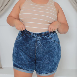 Promoção Short Jeans Plus Size Feminino Elastano Barato Meia Coxa Bermuda Modelo Destroyed Elastec