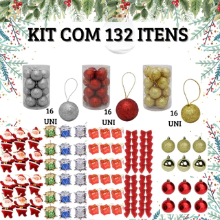 Kit 132 Itens Enfeites Arvore De Natal Enfeites De Natal Natalino MIni Papai Noel