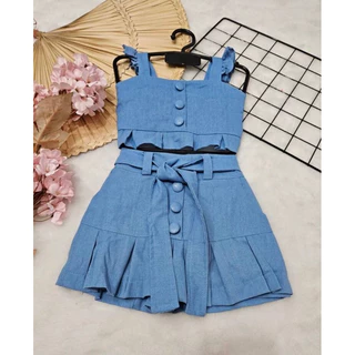 Conjunto Infantil Feminino/ conjunto em linho shorts saia