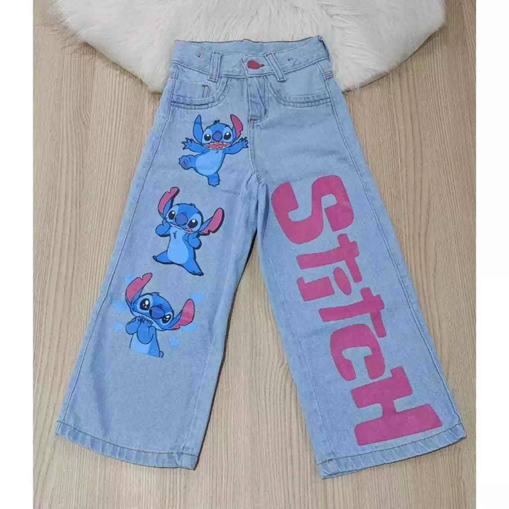 Calça do Stitch jeans wide leg infantil juvenil menina | Shopee Brasil