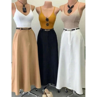 Kit 2 Saia Longa Rodada Feminina Alfaiataria Moda Evangélica Casual Básica Inverno Cintura Alta Elegância Tendência