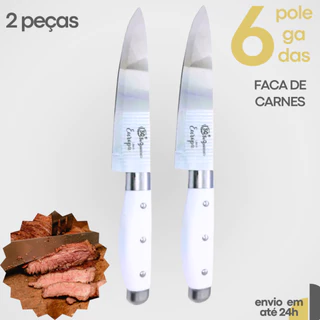KIT 2UN Faca Inox Cozinha Carne Legumes Frutas Peixe Churrasco 6"