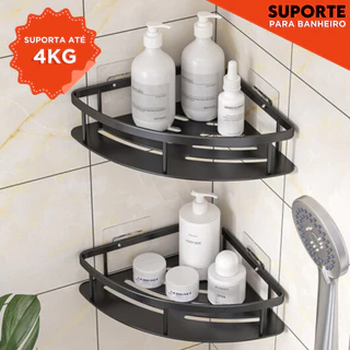 Suporte de Shampoo de Canto Para Banheiro Preto Sem Furo Oval - Mazzal