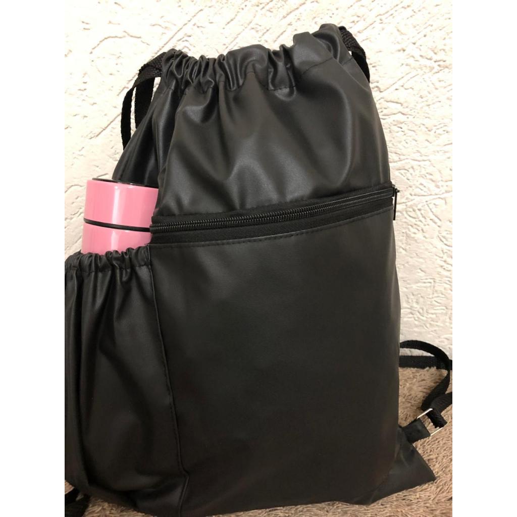 mochila sacola de academia couro sintético impermeável com zíper bolsa para garrafa