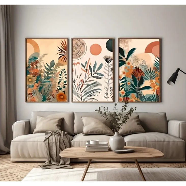 quadros decorativos arte boho moderno quarto sala hall escritório copa folha coloridas