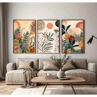 quadros decorativos arte boho moderno quarto sala hall escritório copa folha coloridas