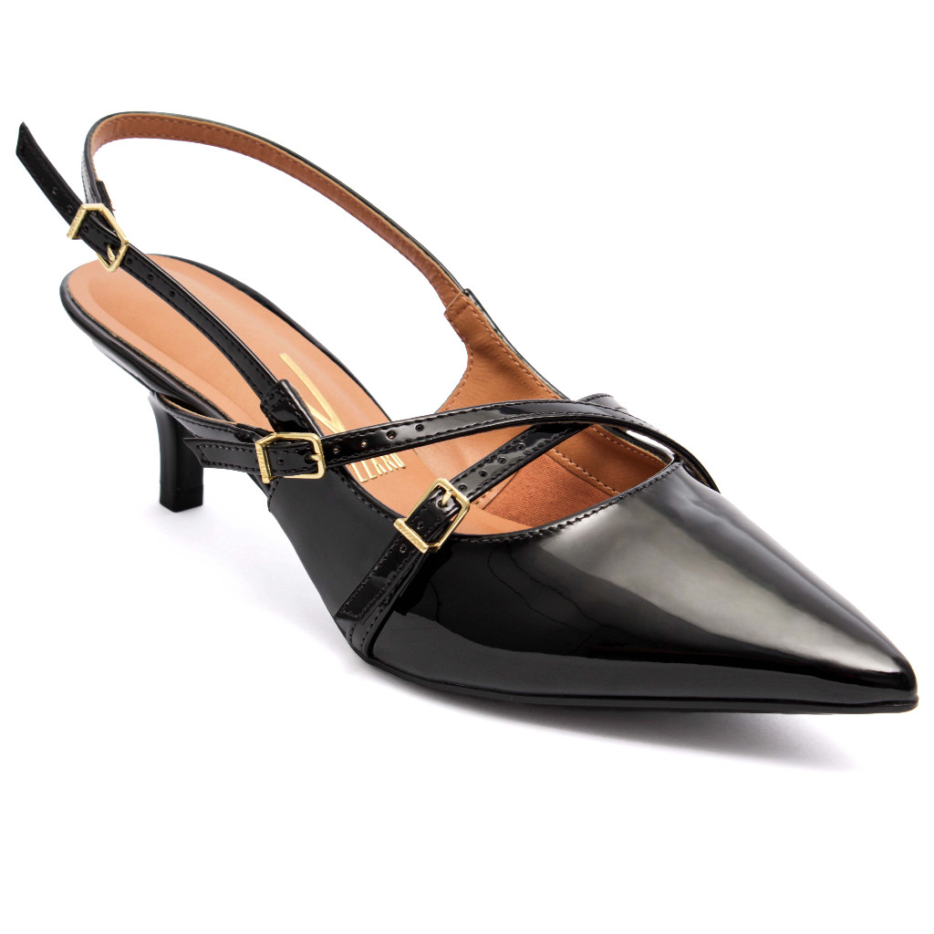 Scarpin Vizzano Slingback Feminino Salto Baixo Fivelas Preto 1122.885 ...
