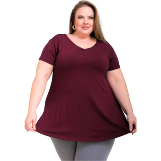 Blusa Bata Manga Curta Feminina Plus Size Evasê Confortável G1 Ao G3