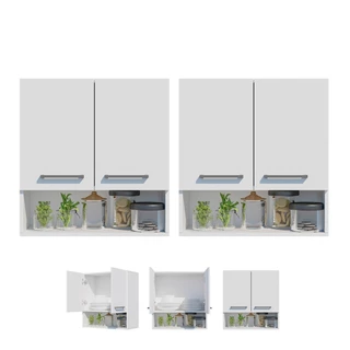 Kit 2 Armário Cozinha Aéreo 2 Portas 60cm Com Nicho Resistente Bonatto