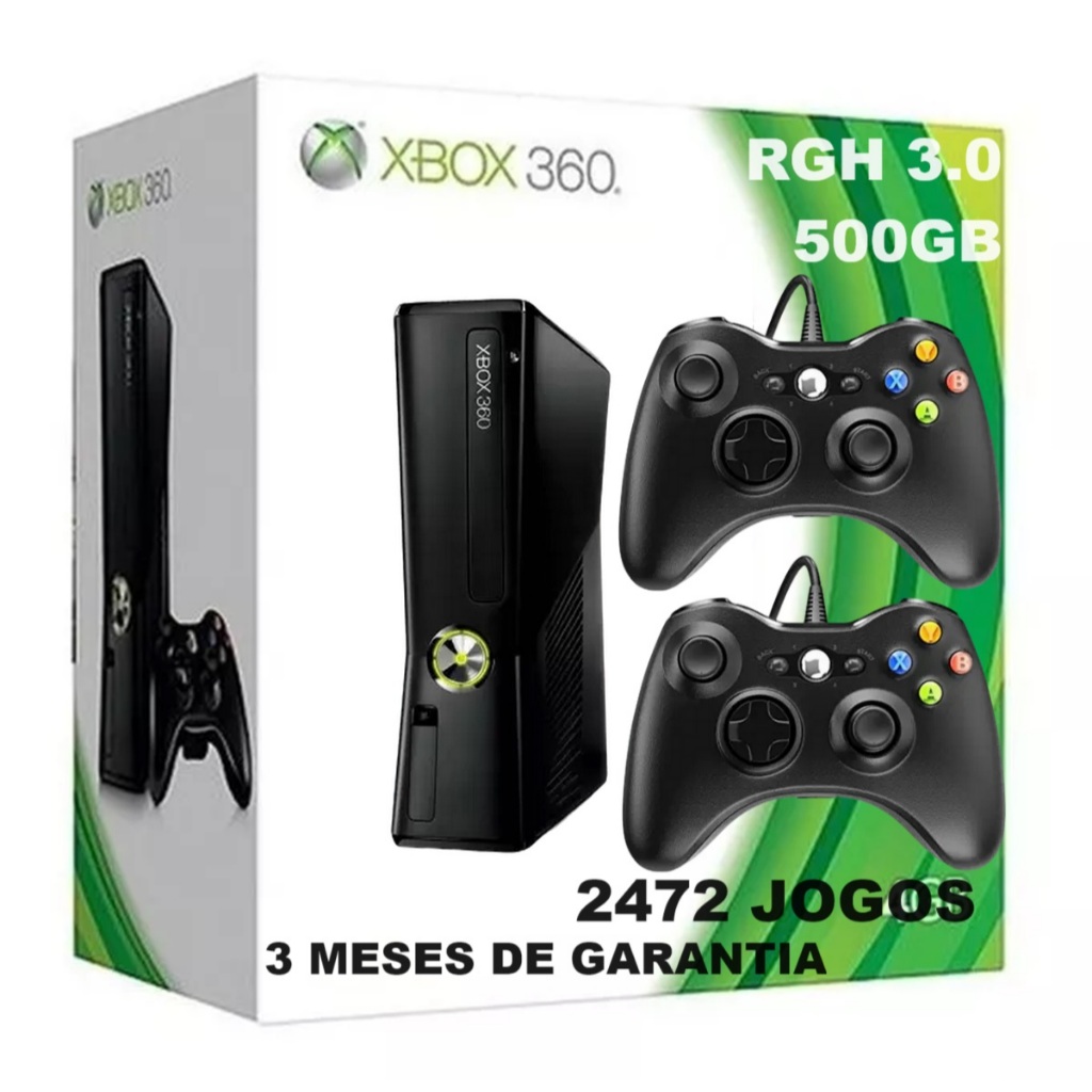 Console Xbox 360 Destravado RGH 3.0 Exploit 500GB 2472 Jogos Slim Super ...
