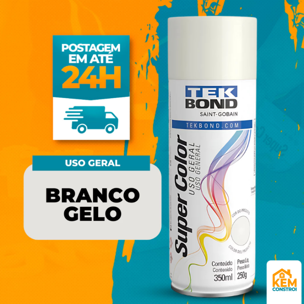Tinta Spray 350ML Branco Gelo Uso Geral Tekbond Secagem Rápida | Shopee ...