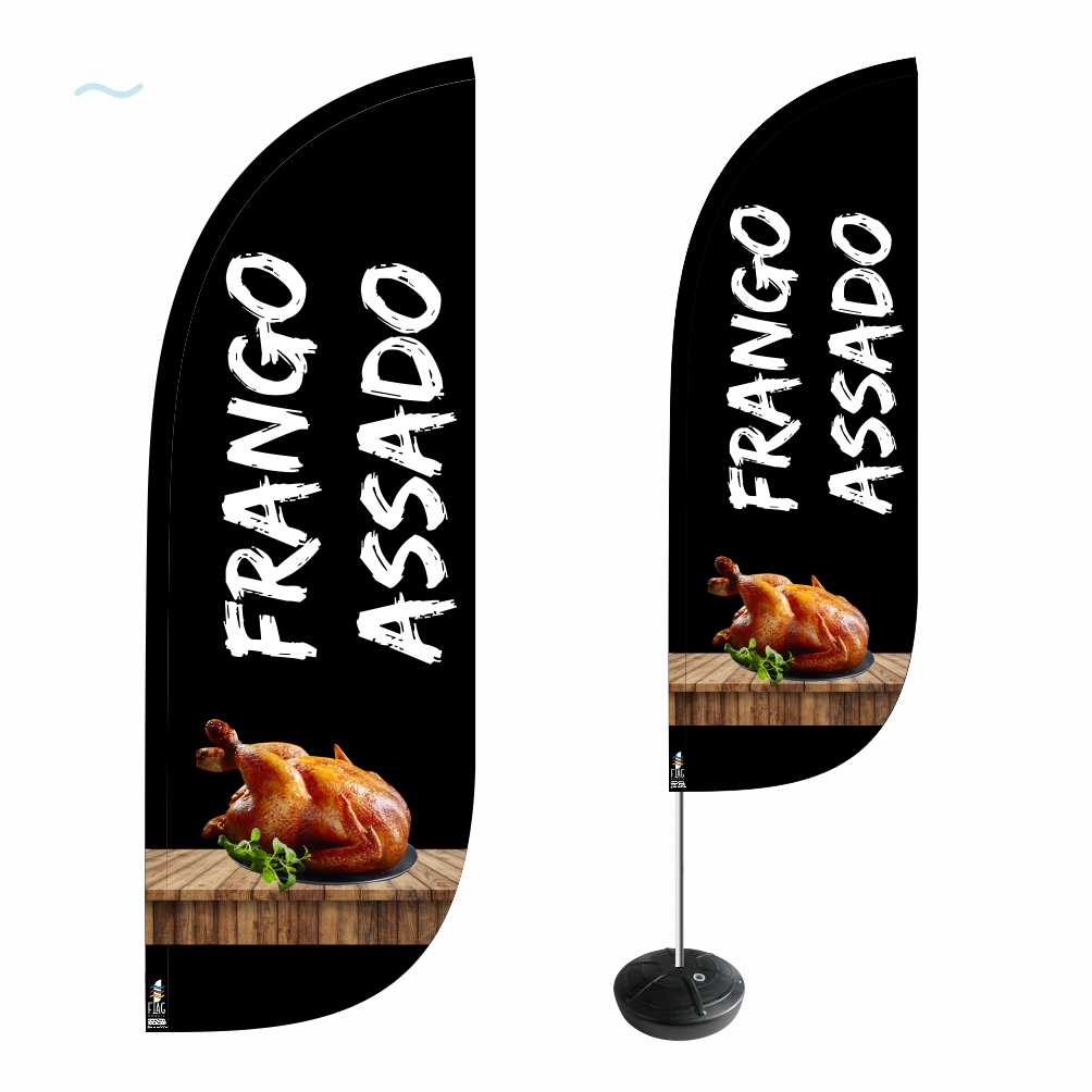 Bandeira Frango Assado Kit Completo Dupla Face 2,7m Fly Flag ENVIO