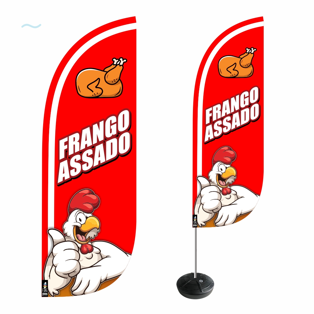 Bandeira Frango Assado Kit Completo Dupla Face 2,7m Fly Flag ENVIO