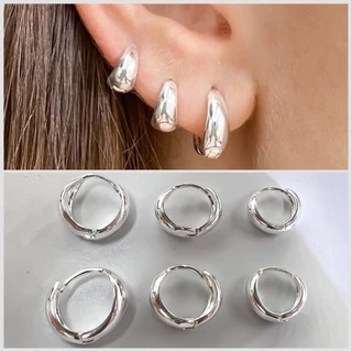 Trio Brinco de Argola Click Lisa Ouro 18K a prata 925 Antialérgico com KIT 3 pares branco