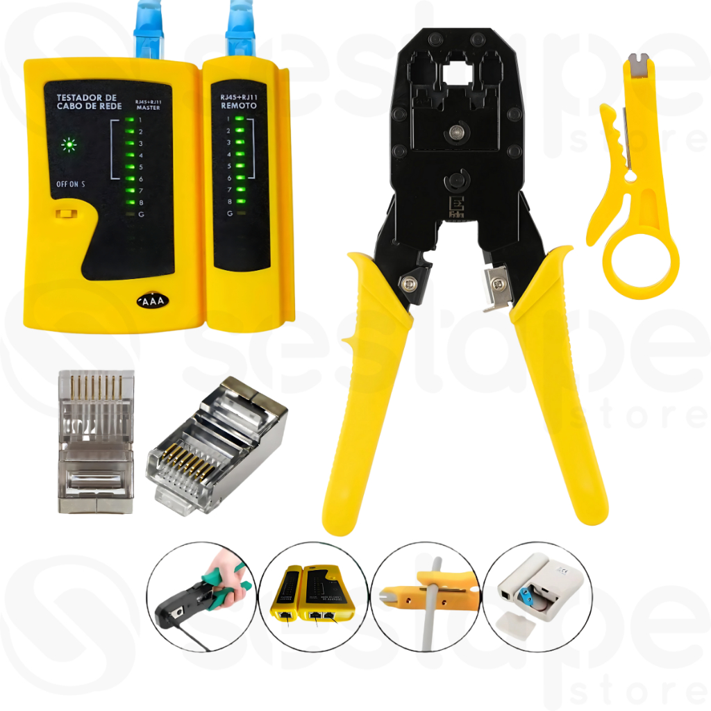 Alicate De Crimpar Decapador Cabo RJ45/RJ12/RJ11 Testador Plug Conector Blindado