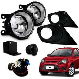 Kit Farol Auxiliar Milha Ka 2012 2013 Moldura Preta Botao Tic Tac