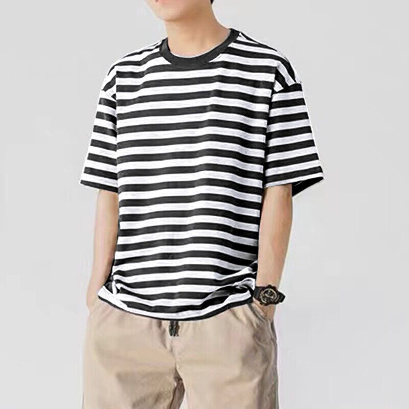 Camiseta Masculina Listrada Listras Preta e Branca Básica | Shopee Brasil