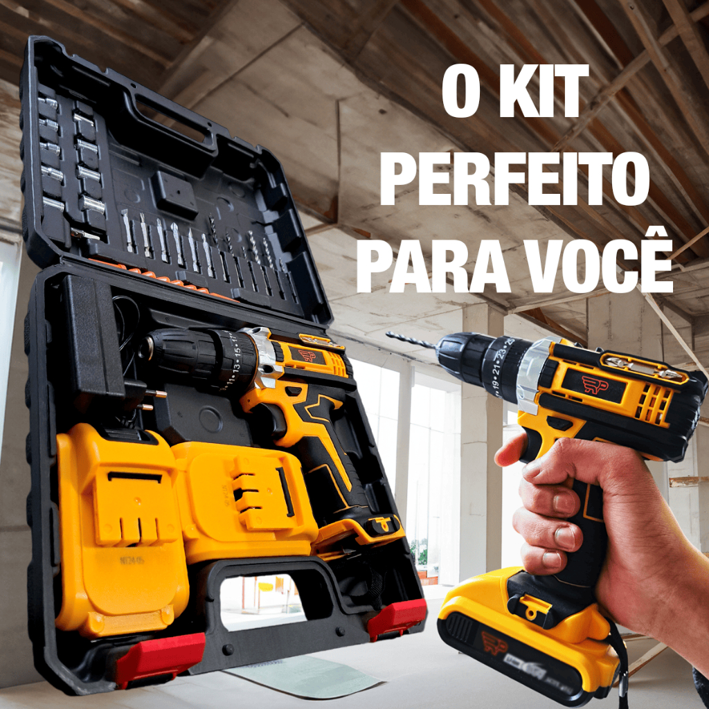 Furadeira Parafusadeira 26V Elétrica Impacto de 2 Baterias
