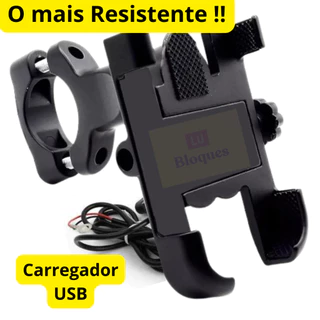 Suporte Celular para Moto Bike forte de Metal Alumínio com carregador USB Resistente nao não quebra