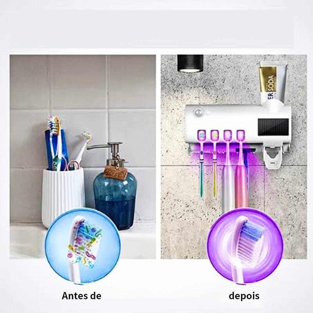 Dispensador Automático de Pasta de Dente com Esterilizador UV e Porta Escovas | Shopee Brasil