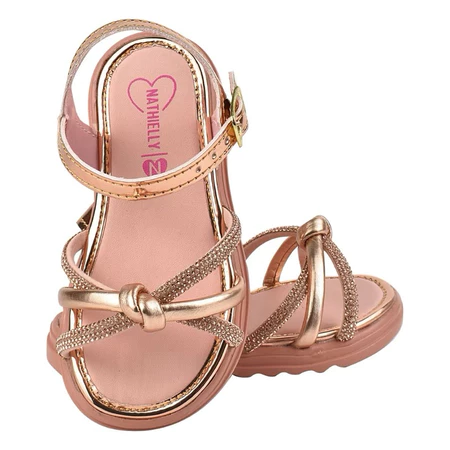 Sandália infantil para meninas tira strass brilho antiderrapante