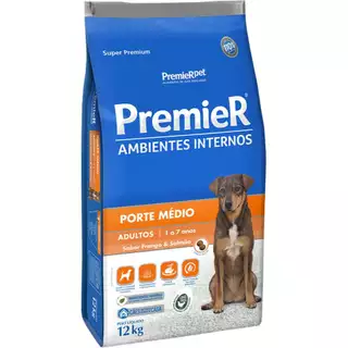 Ração Premier Pet Ambientes Internos Frango e Salmão para Cães Adultos Médio Porte 12kg