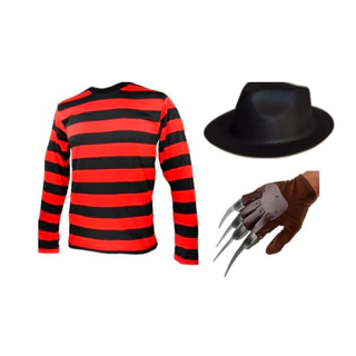 Fantasia Freedy Krueger Camisa Garra Chapéu De Plástico Adulto Halloween