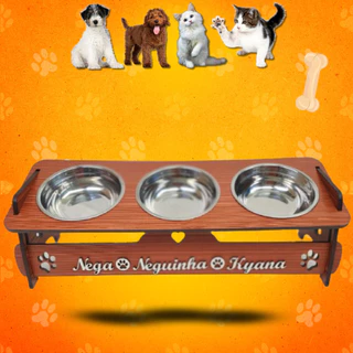 Comedouro PERSPNALIZADO com TAMPAS Triplo Elevado Cães/Gatos Tigelas De Inox