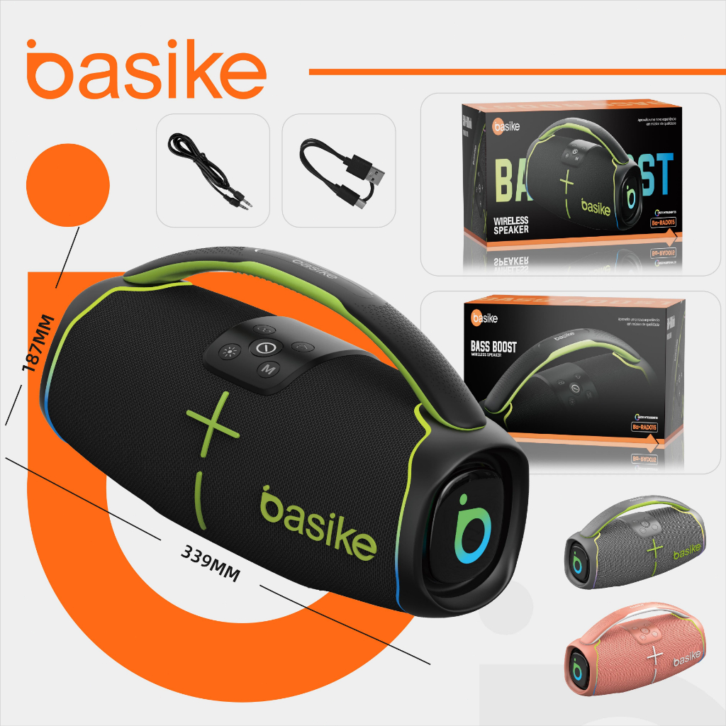 Basike Caixa de Som 60W Bluetooth V5.3 IPX6 com Power Bank Boombox 3, 6000 mah de bateria - PRETO