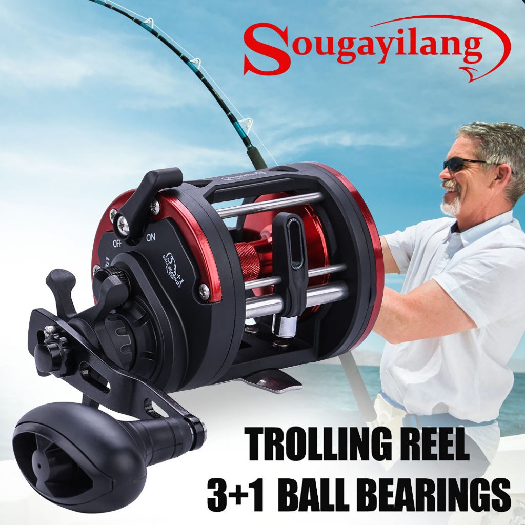 Carretel de pesca Sougayilang Trolling 3.8:1 Relação de engrenagem 3+1bb Carretel de pesca giratório para água salgada, água doce, barco marítimo, carretel giratório