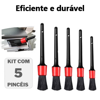 Kit 5 Pincel Automotivo Detalhamento Limpeza Interno e Externo