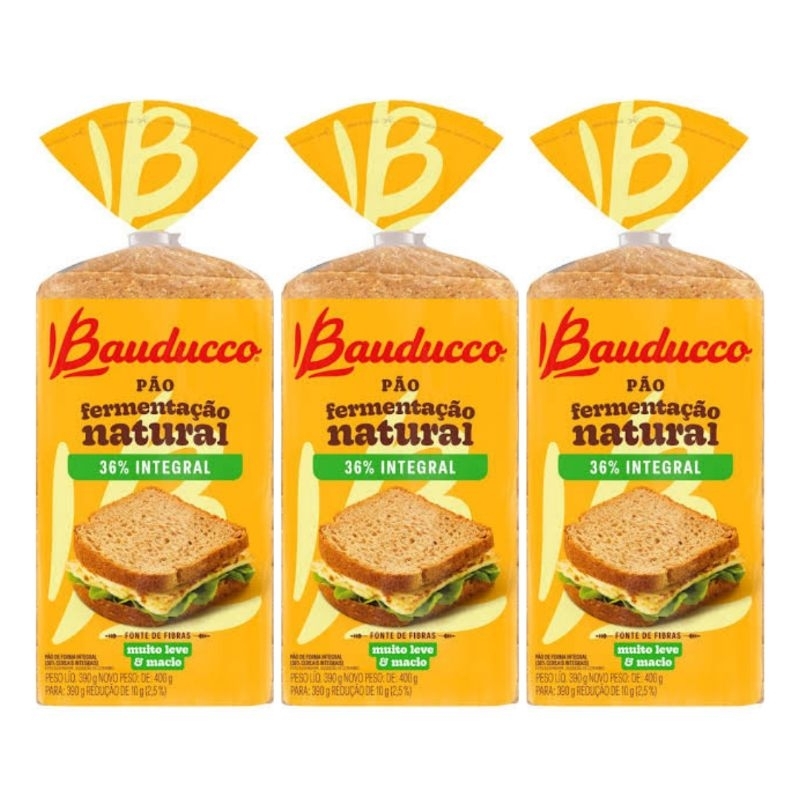Pão de Forma Integral Bauducco Pacote de 390g Kit C/ 3 Unidades ...