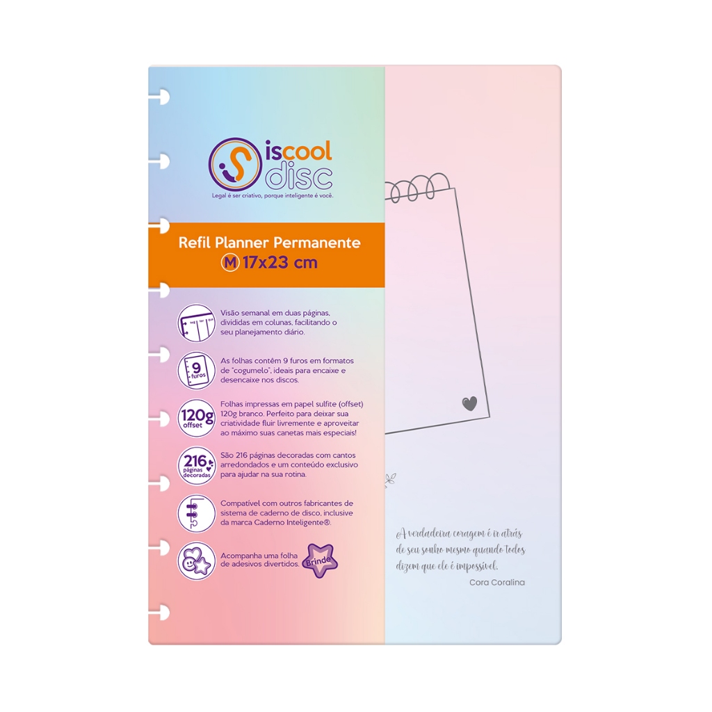 Refil Planner Permanente Inteligente Iscool Sem Data 17x23 cm 120g 108 ...