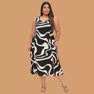Vestido Feminino Regata Midi Fendas Frontais Plus Size Estiloso