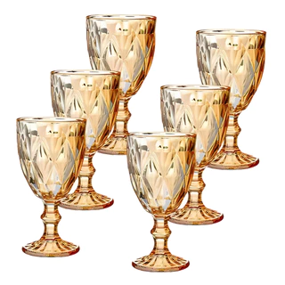 Jogo 6 Taça Diamante Copo Vidro Transparente 340ml Cor Âmbar