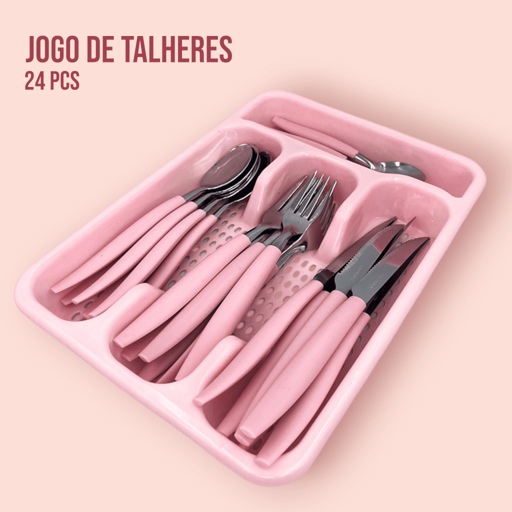 Jogo De Talheres Faqueiro Aço Inox Com Gaveteiro - Rosa