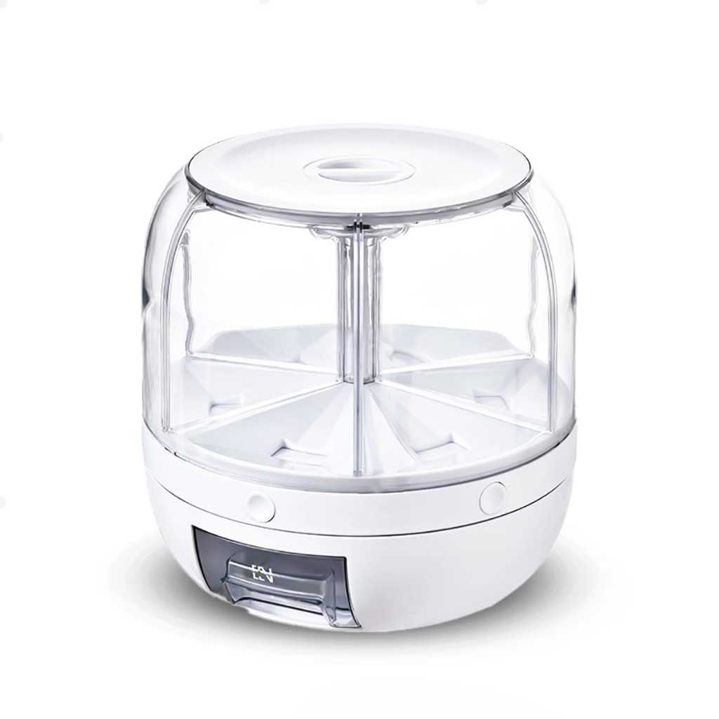 Pote dispenser de arroz, feijão e cereias giratório com 6 divisórias