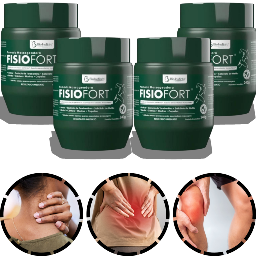 Kit 4 Potes Fisiofort Verde 240g Anti-Inflamatória Alivia Dores Musculares